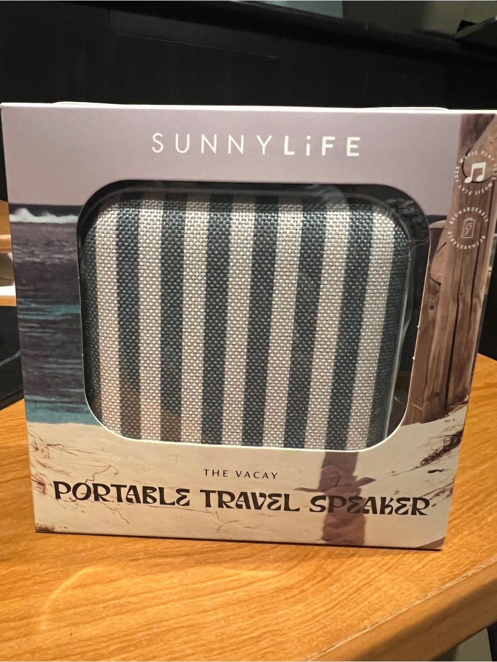 Brand New, SunnyLiFE The Vacay Portable Travel Speaker - Olive & White Stripes